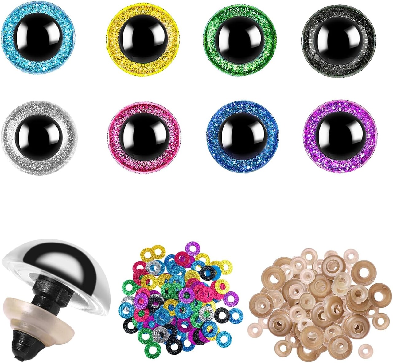 160PCS 12mm Glitter Safety Eyes for Amigurumi, Multicolor Plastic Crochet Doll Eyes with Washers for Plush Toys, Stuffed Animals & DIY Crafts